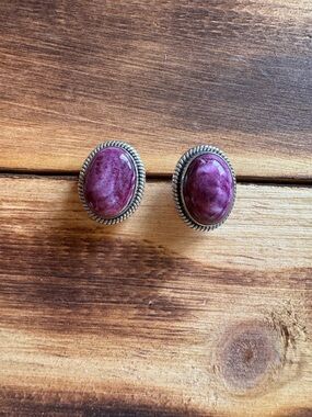 Purple Spiny Oval Stud Earrings with Rope Detail